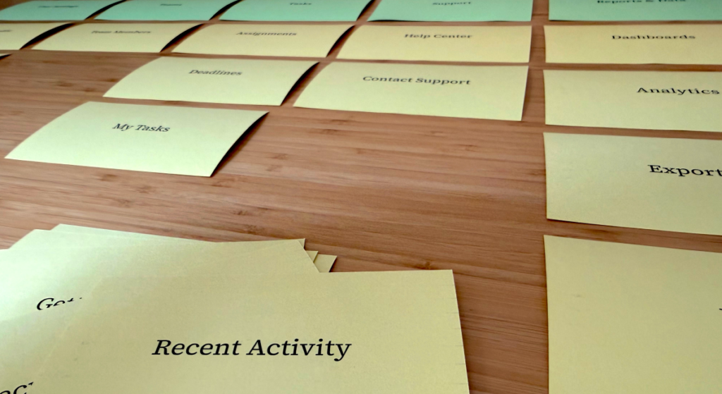 Index cards being used in a card sorting task.